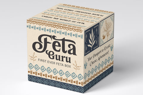 Feta Guru Shipping Box. You will receive your cheeses in our decorative box with eco friendly recyclable insulation.