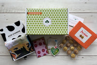 Irish made pottery, Irish handmade chocolates, flower card design, Irish designed apron. 