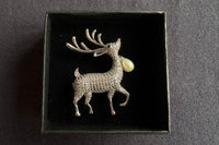 Festive Christmas Brooch Gift Set.Holiday Collection with Tree, Hat, Gloves and Reindeer in Gift Box