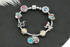 Lilo And Stitch “Party Hardy” 925 Silver Charm Bracelet w/ 9 Sapphire Embellished Charms