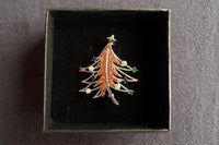 Festive Christmas Brooch Gift Set.Holiday Collection with Tree, Hat, Gloves and Reindeer in Gift Box