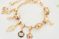 Vintage Kitty Charm Bracelet with Cupcake and Teapot / Cute and Collectible Jewelry
