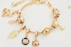 Vintage Kitty Charm Bracelet with Cupcake and Teapot / Cute and Collectible Jewelry