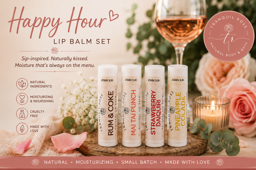 Happy Hour Natural Flavored Lip Balm Gift Set – 4 Cocktail-Inspired Lip Balms