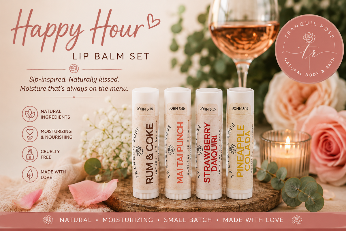 Happy Hour Natural Flavored Lip Balm Gift Set – 4 Cocktail-Inspired Lip Balms