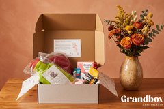 A personalized Mother's Day gift box presented in a warm and inviting setting. A gift for grandma. Love gift. personal care products.