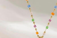 Multi-Color Beaded Gold Plated Cross Necklace — Rainbow Gemstone Cross Pendant, 16 Inch Chain with 2 Inch Extender, Gift for Her