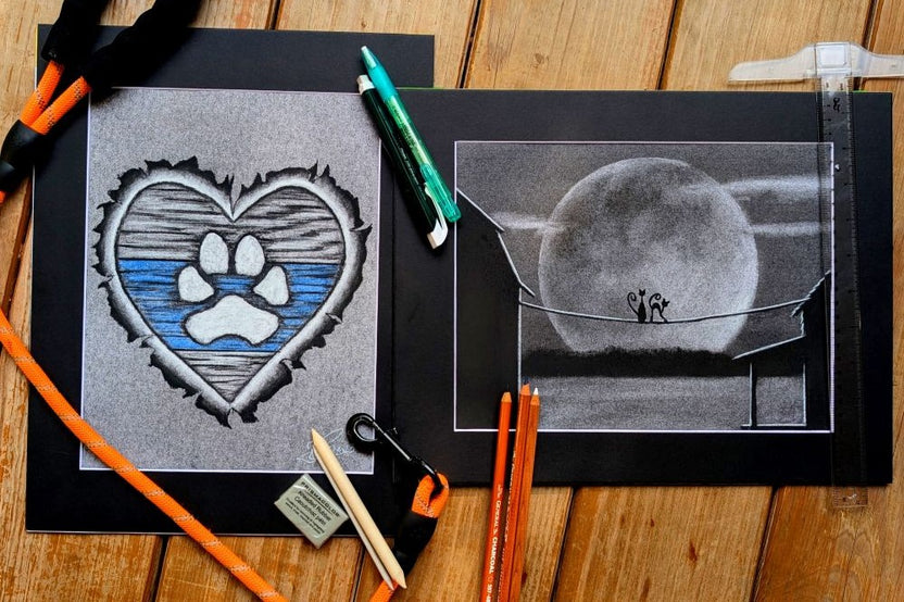 Our September 2026 Art Box, will include the drawings, Puppy Love and Moonlit Date.  Come and get dirty with us and create.