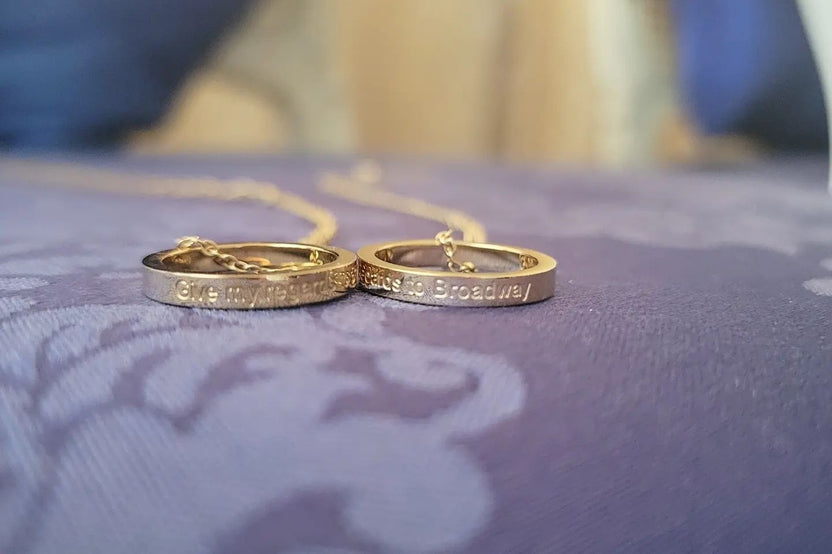 Give My Regards to Broadway engraved necklace - ring on a necklace