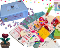 February Valentine's box with 20 OT activities, crafts, sensory materials, and fine motor tools for ages 4+