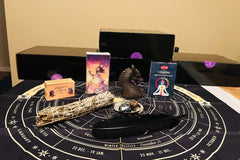 Heavenly Bloom tarot deck, Kamini soap, Dragon Backflow Burner, Backflow incense, shell, crystals and more