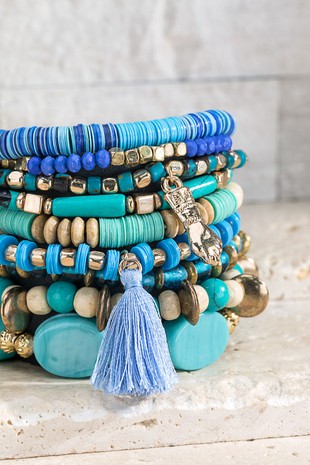 Gorgeous aquas and blues stacked bracelet