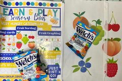 Learn & Play Sensory Bins' kit featuring sorting and graphing activities inspired by a Spring story theme.
