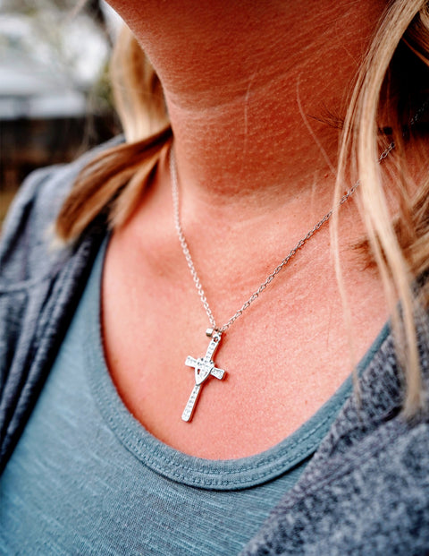 Silver Cross necklace with heart wrap (Silver Plated and Crystal)