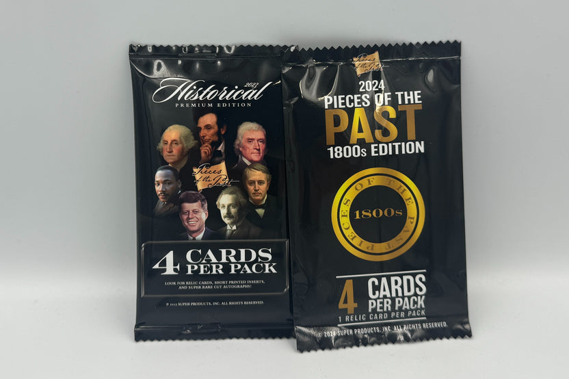 Pieces of the Past Historical and 1800s Edition Packs.  Your box will include one of each, featuring 4 cards in each pack. 