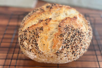 This Everything Bagel inclusion sourdough loaf was made using our 1-year old starter. You will receive dehydrated starter.
