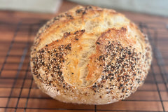 This Everything Bagel inclusion sourdough loaf was made using our 1-year old starter. You will receive dehydrated starter.