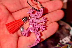 These are the free articulated lizard keychains included in every box and they come in a variety of colors.