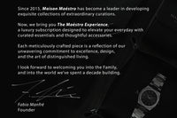 Monthly Maestro box with curated luxury essentials, gift card, and access to exclusive watch giveaways.