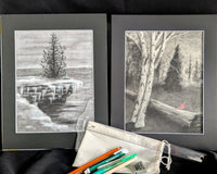 Our January 2026 Art Box, will include the drawings, Cave Point and Birch Bird.  Come and get dirty with us and create.