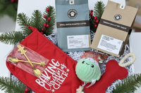 Coffee & Pet Box includes:
One 12oz bag of coffee
One Large bag pet treats
One Pet Toy
One lagniappe gift for the human