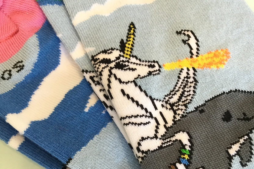 Land of Dreams Socks - Fire Breathing Unicorn on a Dolphin! (Women's Sized)
