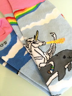 Land of Dreams Socks - Fire Breathing Unicorn on a Dolphin! (Women's Sized)