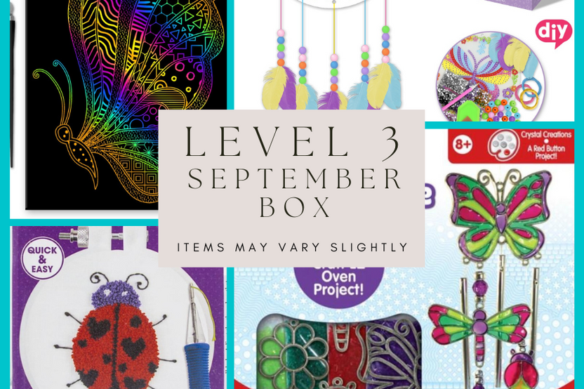 Craft n Stitch Subscription Boxes for kids are filled with at least one sewing kit and three variety craft kits, plus stickers, tools & more