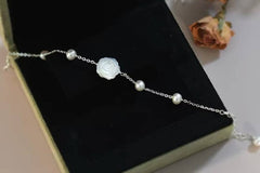 Sara Roses Flower Ivory Silver Pearl Ball Charm Gift Bracelet