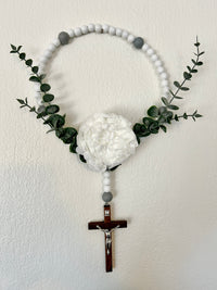 Farmhouse white Wall Rosary 10”