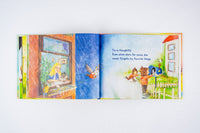 Inside spread of 'Tía Is...' with tender artwork that captures Tía’s thoughtful spirit and the gentle care she brings to every moment.