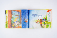 Inside spread of 'Tía Is...' with tender artwork that captures Tía’s thoughtful spirit and the gentle care she brings to every moment.