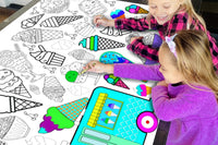 Seasonal kids coloring tablecloths; fun, themed designs delivered monthly for creative playtime all year long. Made in the USA
