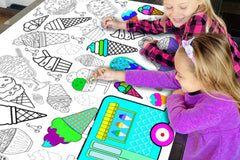 Seasonal kids coloring tablecloths; fun, themed designs delivered monthly for creative playtime all year long. Made in the USA