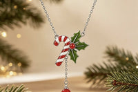 Candy Cane & Holly Berry Pendant Necklace