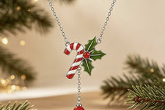 Candy Cane & Holly Berry Pendant Necklace