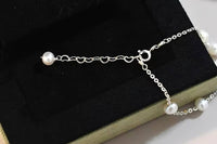 Sara Roses Flower Ivory Silver Pearl Ball Charm Gift Bracelet