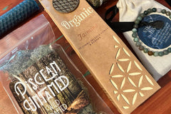 Piscean Untamed New Age Monthly Subscription box including Wildcrafted herb, Hand poured Lunar Soy Candles, Incense, Candles, plus more