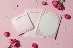 custom name pink notepads of various sizes designed by my paper box Handmade personalized stationery created in small batches in Austin Texa