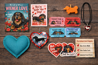 One-time Valentine’s gift box for wiener dog lovers from the Cult of Wiener, featuring themed items, keepsakes, and playful dachshund design