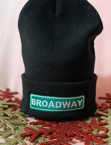 Broadway Beanie Hat -- Broadway Sign Embroidered Winter Beanie Hat