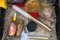 Here is a partial image of the Full Moon in Leo Ritual Box. Solar Fire Anointing Oil, Leo Loose Incense, Ritual Candles (gold, white, red) +