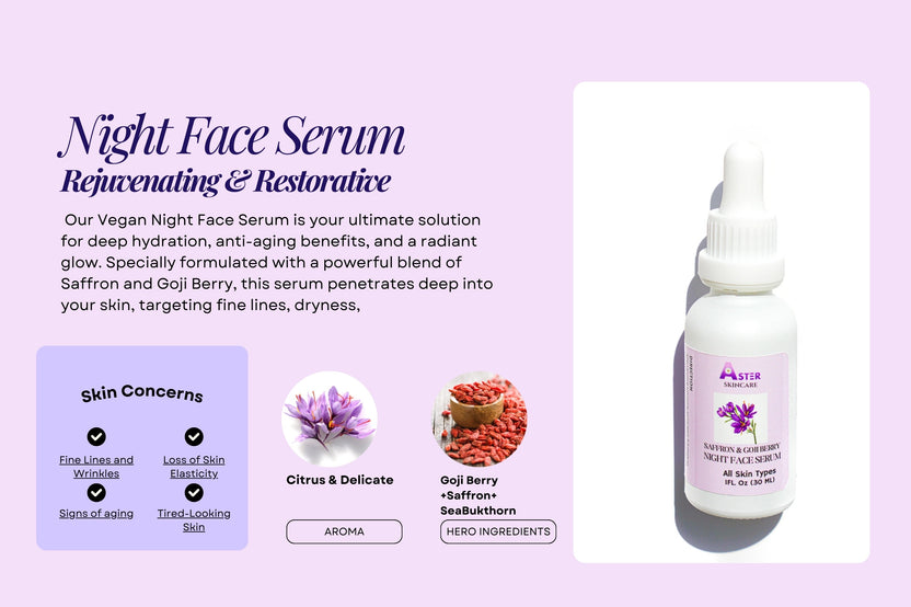 Saffron & Goji Berry Night Serum | Vegan Anti-Aging Face Serum - Organic