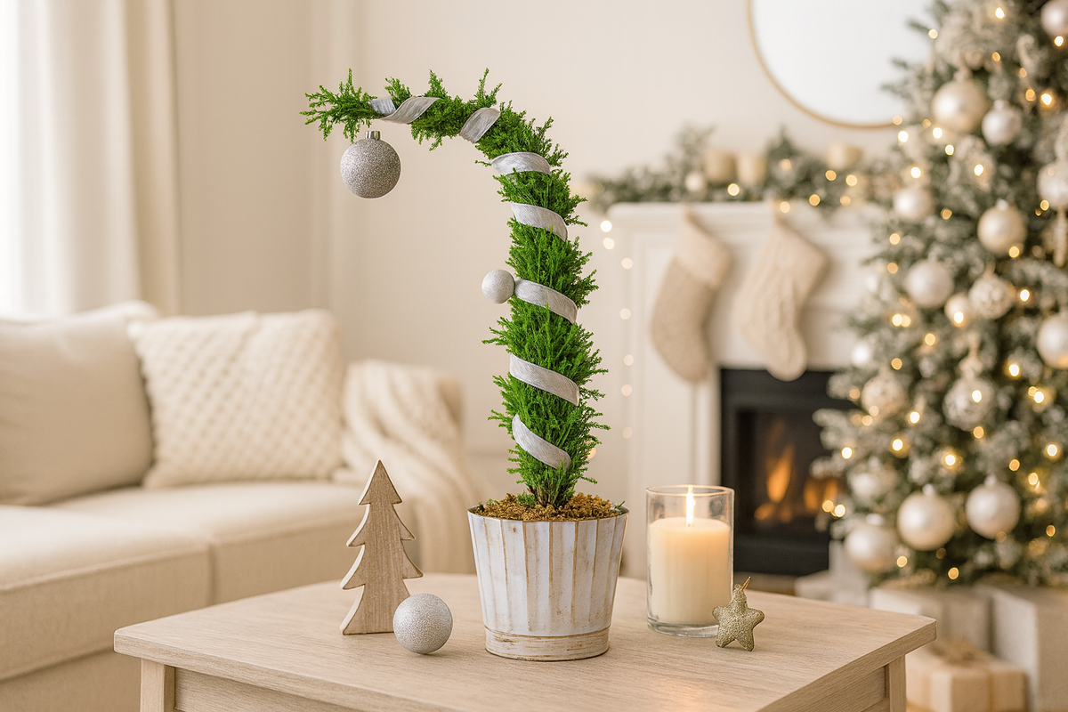 Lemon Cypress Tip Over Tree in Gold Wash Metal Tin