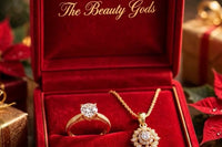 The Beauty Gods Jewelry Gift Box Showing two piece of Moissanite Diamond Ring With a matching necklace