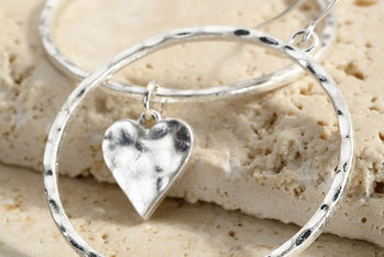 Beautiful hoop earrings with Heart Charm  - silver