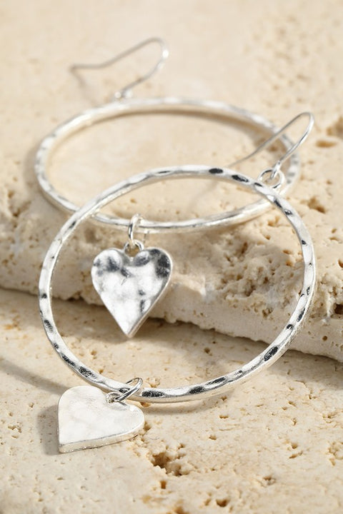 Beautiful hoop earrings with Heart Charm  - silver