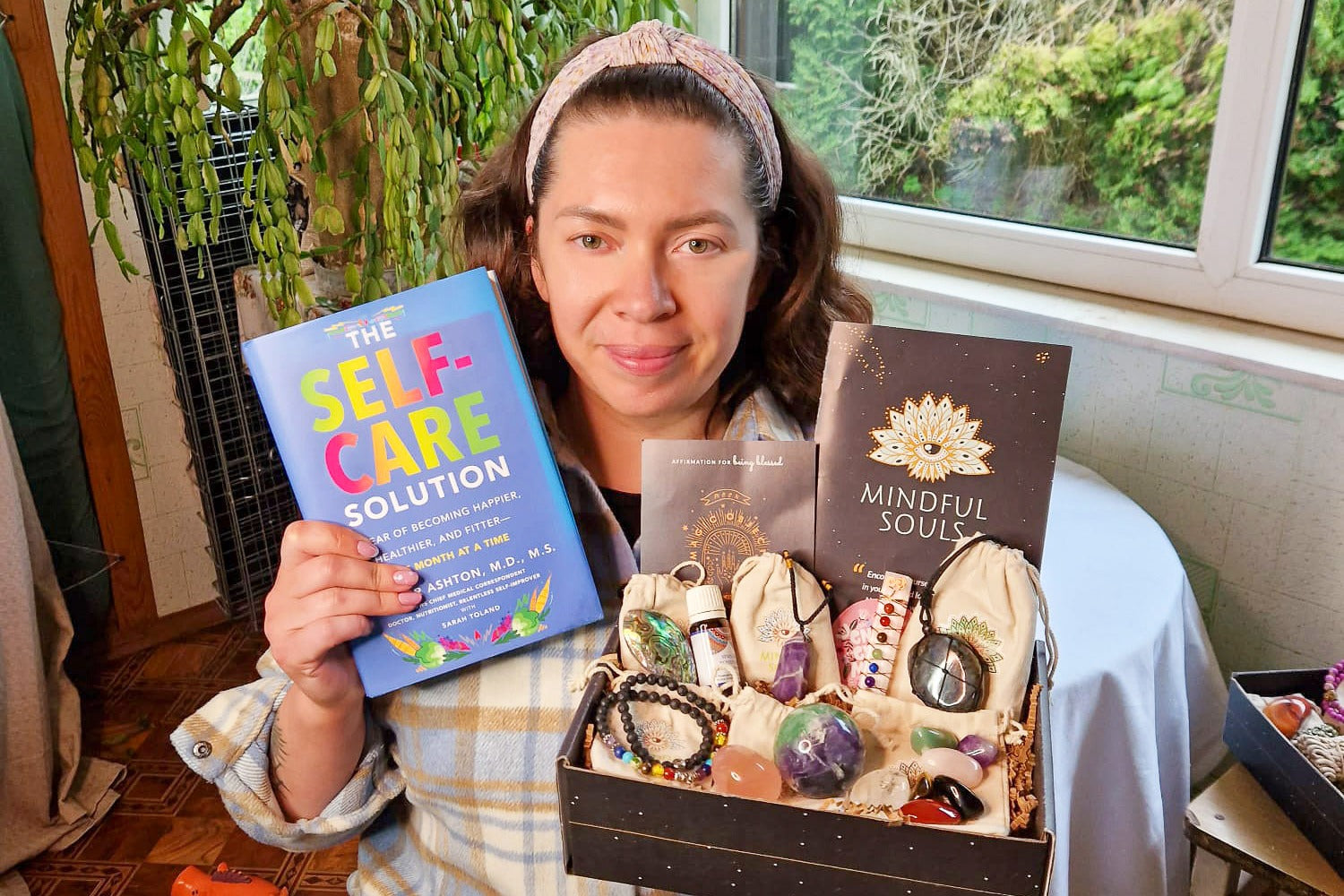 Elegant monthly box for divine mindful meditation, featuring calming designs and spiritual crystals, home decor for a serene experience. 