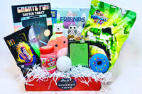 School box sensory toys, pin print, squish donuts, glow ball, stretch noodles, butter putty, sketch tablet, arctic friends box, fidgets