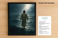 Person holding an 8x10 Christian art print portraying Jesus washing a disciple’s feet with a clay basin and pottery in the background. 